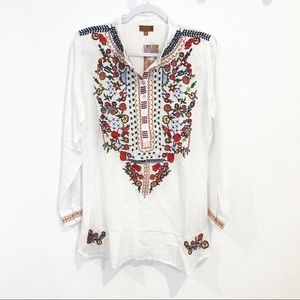 Scully Floral Embroidered Button Popover Tunic Top